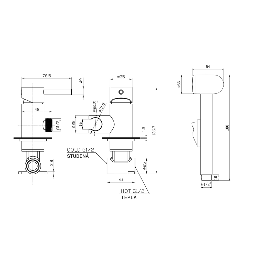 Aqualine - Bidē krāns ar dušu iebūvējamai uzstādīšanai matēts melna