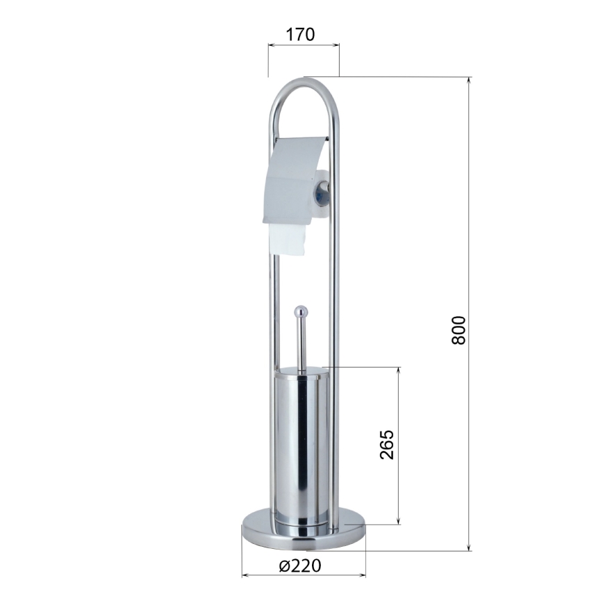 Aqualine - Brīvi stāvoša tualetes birste ar tualetes papīra turētāju SAMBA 80x22 cm spīdīgs hroms