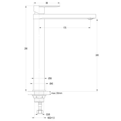 Aqualine - Izlietnes jaucējkrāns DAPHNE 29 cm spīdīgs hroms