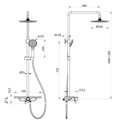 Aqualine - Dušas komplekts ar jaucējkrānu ARONA matētā melnā krāsā