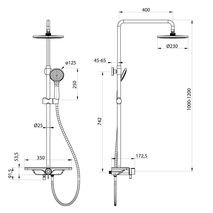 Aqualine - Dušas komplekts ar jaucējkrānu ARONA matētā melnā krāsā