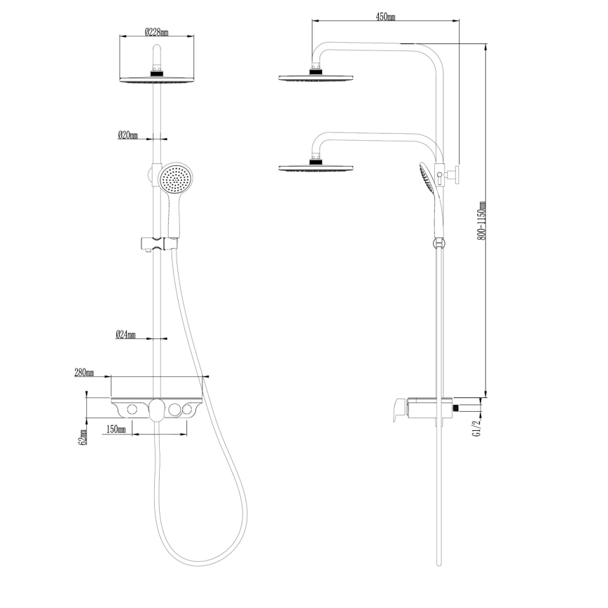 Aqualine - Dušas komplekts ar jaucējkrānu, spīdīgs hroms/balts