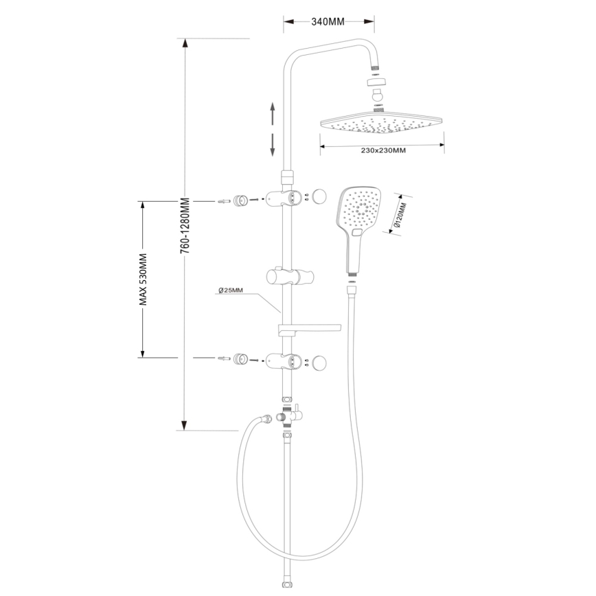 Aqualine - Dušas komplekts KERA, spīdīgs hroms