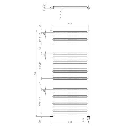 Aqualine - Elektriskais vannas istabas radiators DIRECT-E 400W 96x60 cm matēts melns