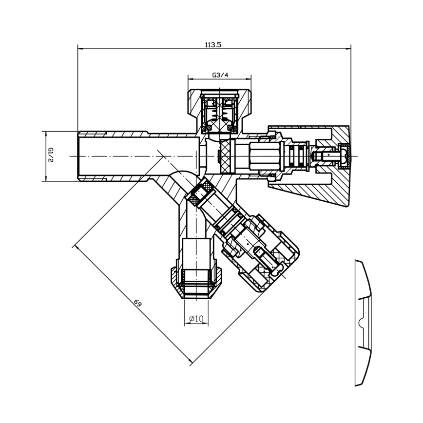 Aqualine - kombinēts vārsts ar spīdīgu hroma apdari