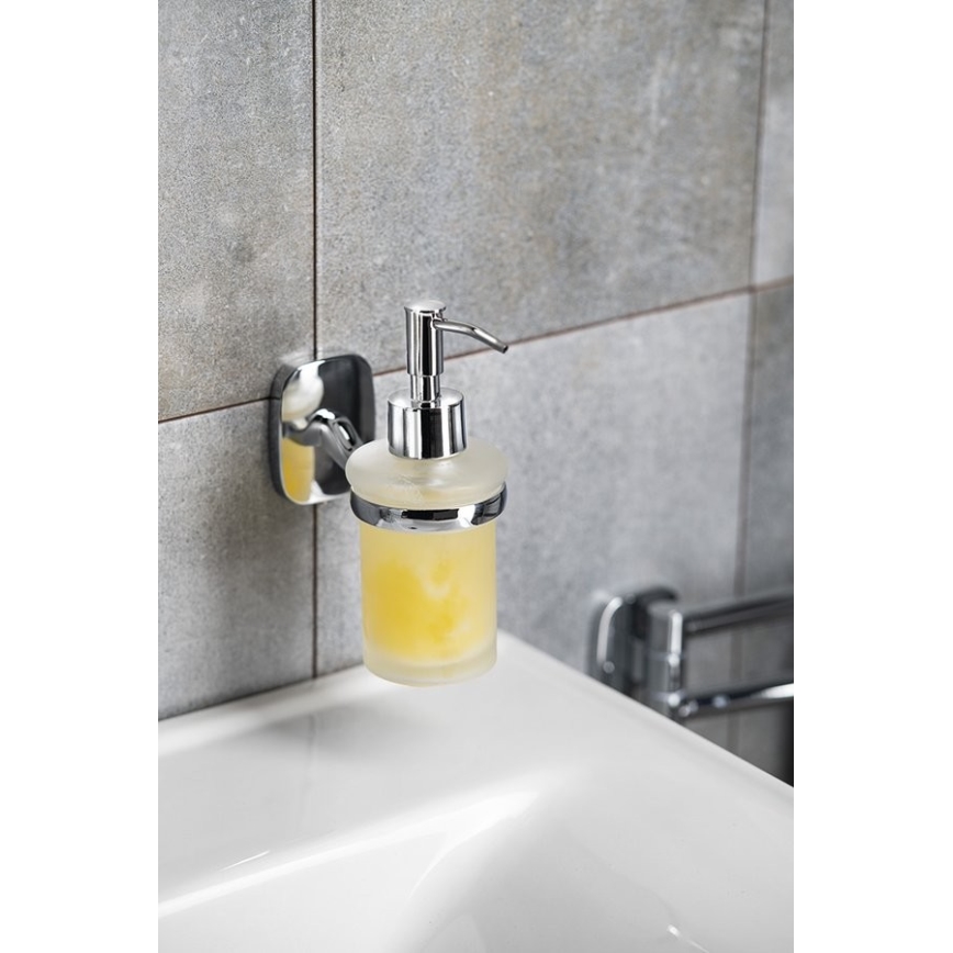 Aqualine - Sienas ziepju dozators RUMBA 160 mm pienīgs stikls/spīdīgi hromēts