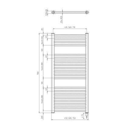 Aqualine - Vannas istabas elektriskais radiators DIRECT-E 300W 96x45 cm matēts melns
