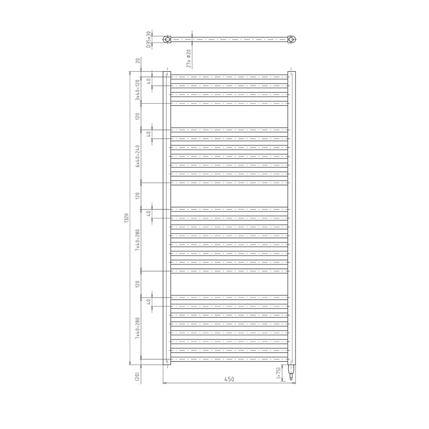Aqualine - Vannas istabas elektriskais radiators DIRECT-E 400W/230V 132 cm balta taisns