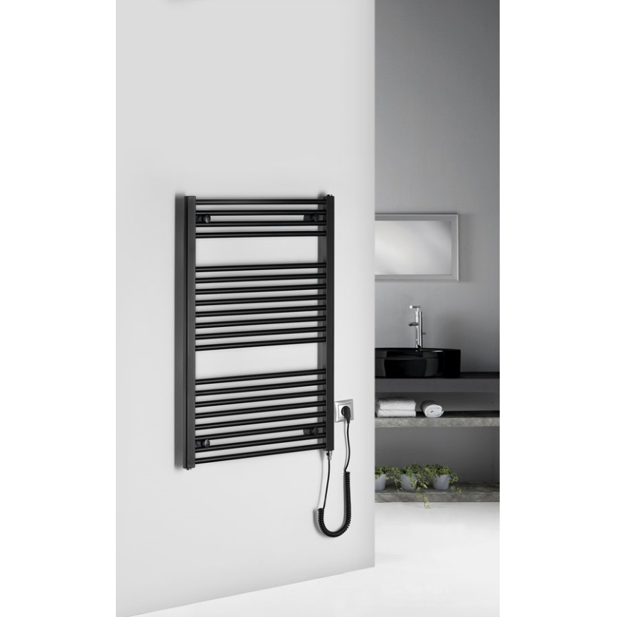 Aqualine - Vannas istabas elektriskais radiators DIRECT-E 400W/230V 96 cm matēts melna taisns