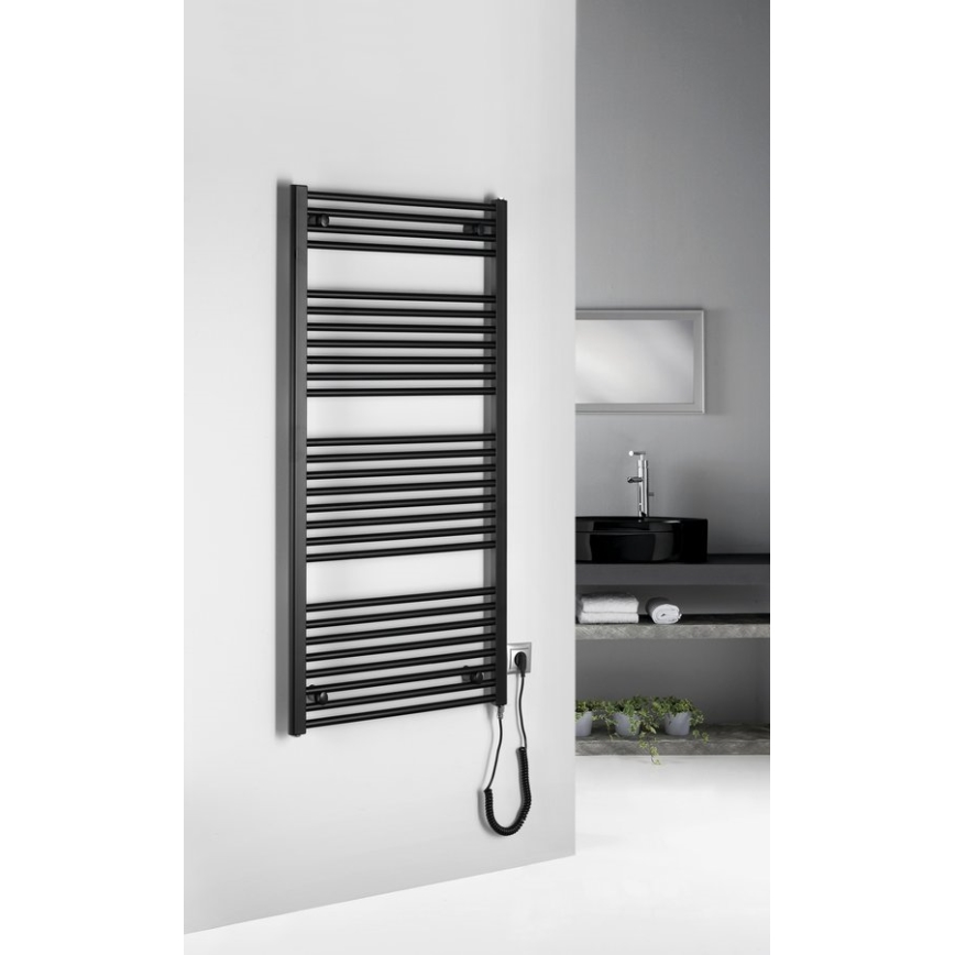 Aqualine - Vannas istabas elektriskais radiators DIRECT-E 600W/230V 132 cm matēts melna taisns