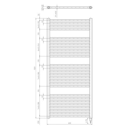 Aqualine - Vannas istabas elektriskais radiators DIRECT-E 600W/230V 132 cm matēts melna taisns