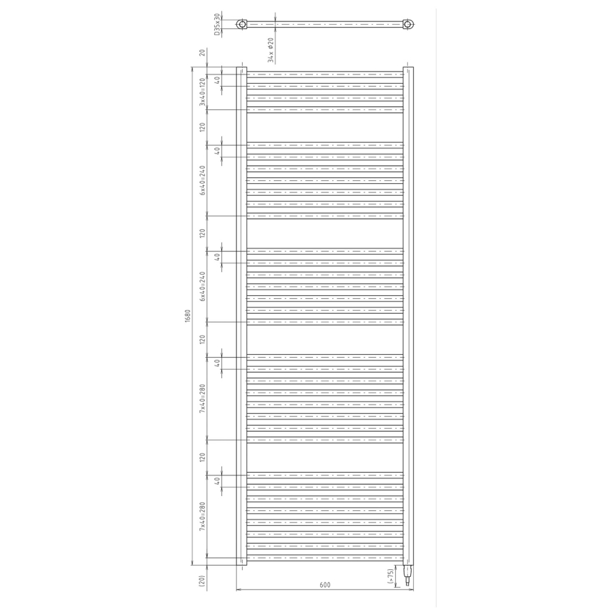 Aqualine - Vannas istabas elektriskais radiators DIRECT-E 800W/230V 168 cm matēts melna taisns