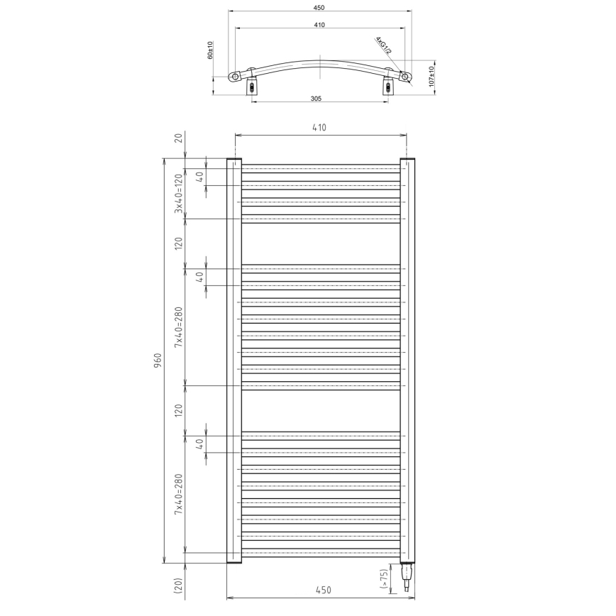 Aqualine - Vannas istabas elektriskais radiators ORBIT-E 300W/230V 96 cm balta apaļa