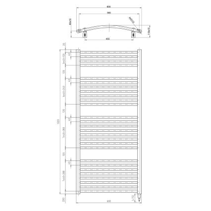 Aqualine - Vannas istabas elektriskais radiators ORBIT-E 600W 132x60 cm balts apaļš