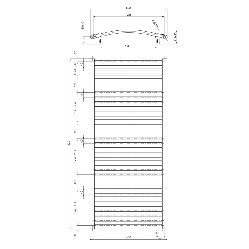 Aqualine - Vannas istabas elektriskais radiators ORBIT-E 600W/230V 132 cm balta apaļa