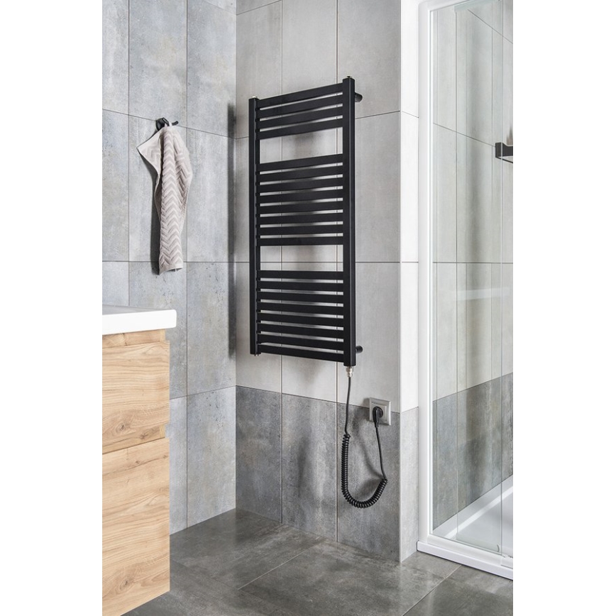 Aqualine - Vannas istabas elektriskais radiators TONDI-E 300W/230V 97 cm matēts melna taisns