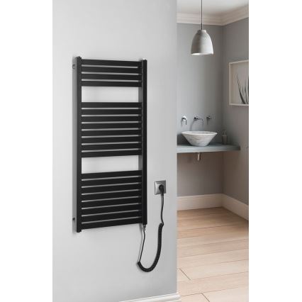 Aqualine - Vannas istabas elektriskais radiators TONDI-E 300W/230V 97 cm matēts melna taisns