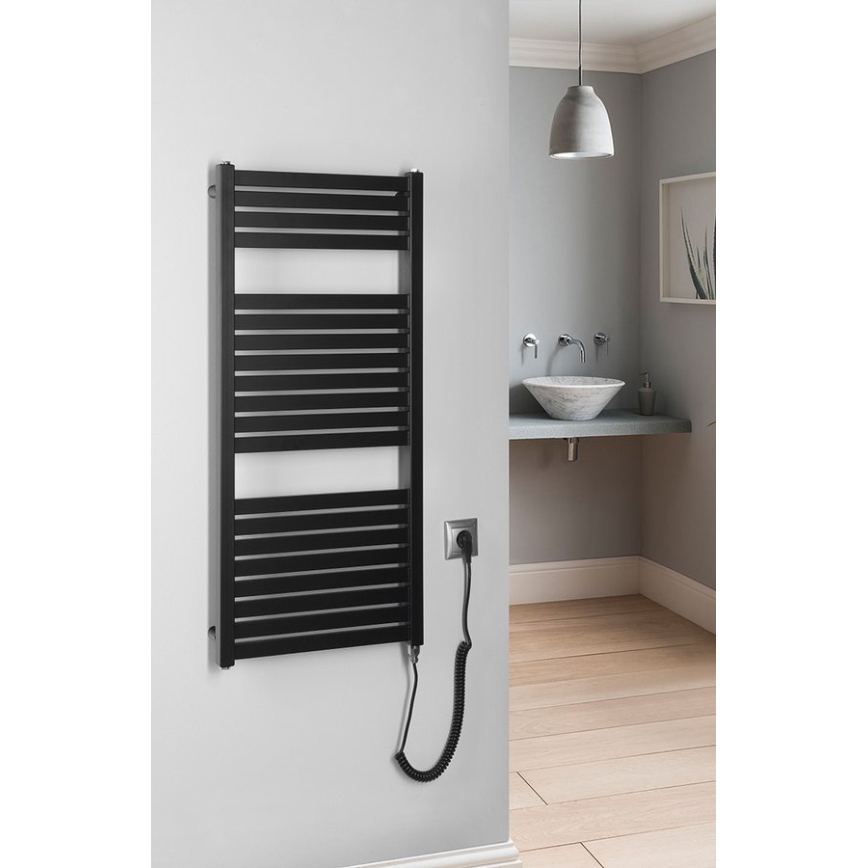 Aqualine - Vannas istabas elektriskais radiators TONDI-E 300W 97x45 cm matēta melna