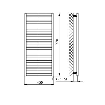 Aqualine - Vannas istabas elektriskais radiators TONDI-E 300W 97x45 cm matēta melna