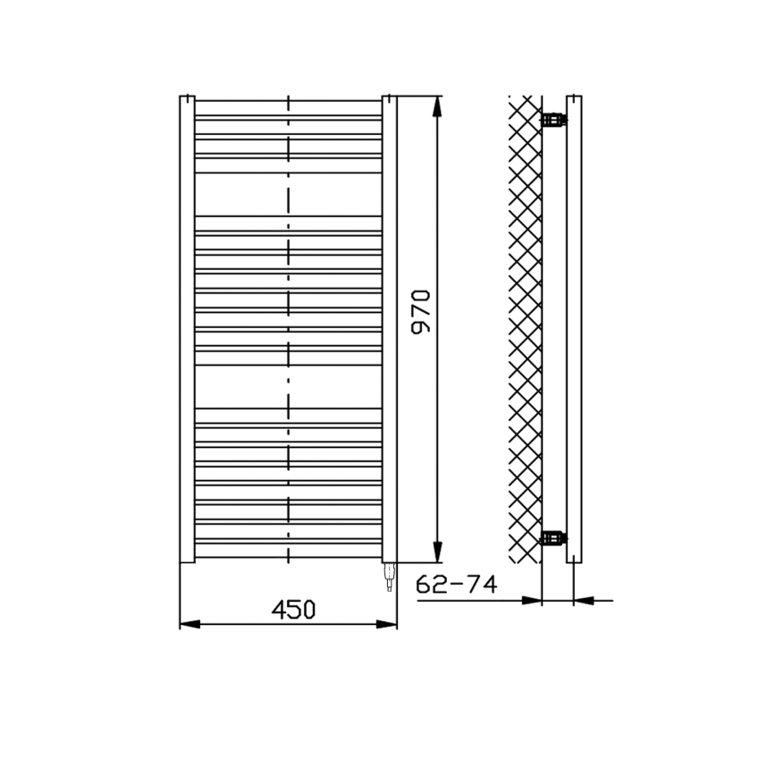 Aqualine - Vannas istabas elektriskais radiators TONDI-E 300W 97x45 cm matēta melna