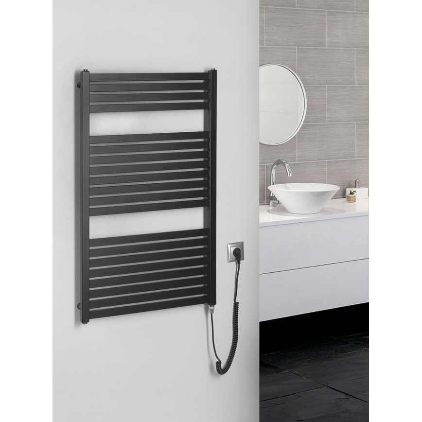Aqualine - Vannas istabas elektriskais radiators TONDI-E 400W/230V 97 cm matēts melna taisns