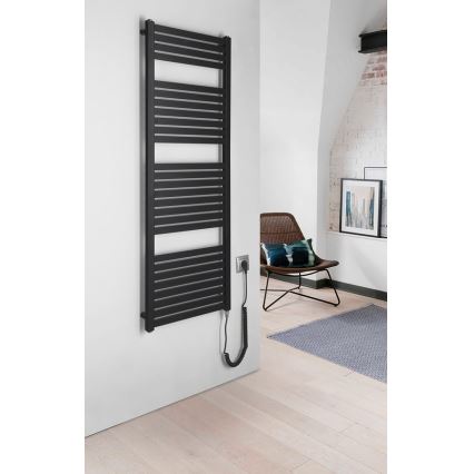 Aqualine - Vannas istabas elektriskais radiators TONDI-E 500W 133x45 cm, matētas melnas krāsas