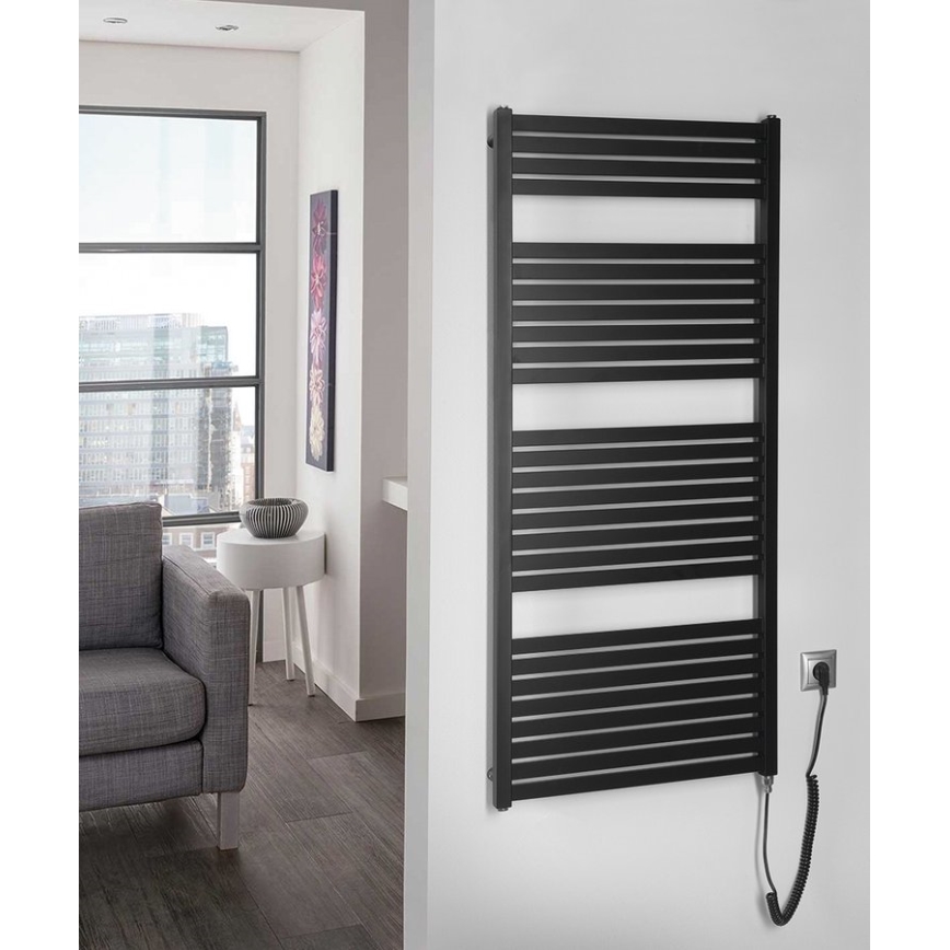 Aqualine - Vannas istabas elektriskais radiators TONDI-E 600W 133x60 cm, matēta melna