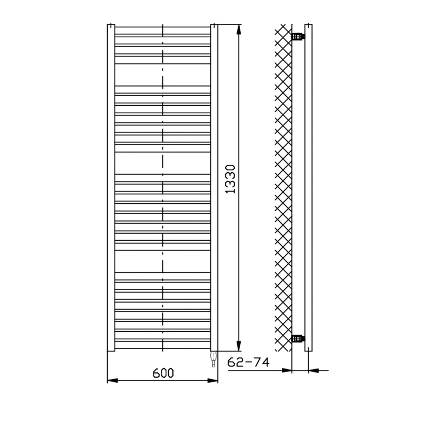 Aqualine - Vannas istabas elektriskais radiators TONDI-E 600W 133x60 cm, matēta melna