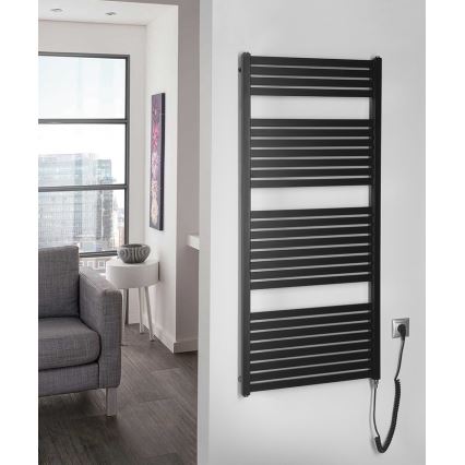Aqualine - Vannas istabas elektriskais radiators TONDI-E 600W/230V 133 cm matēts melna taisns