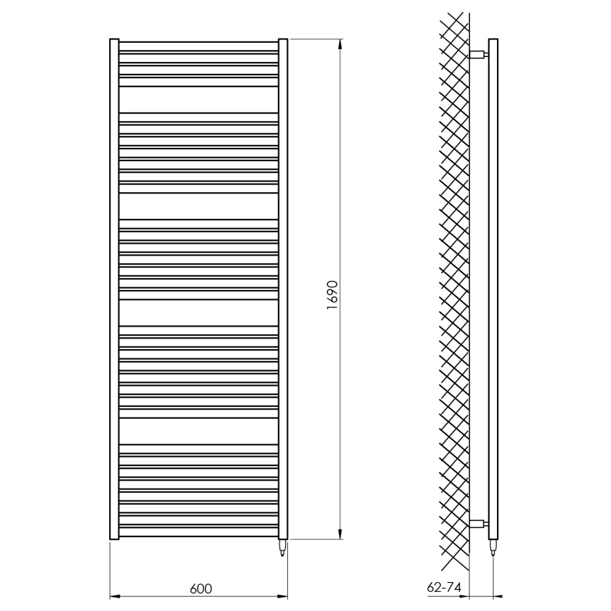 Aqualine - Vannas istabas elektriskais radiators TONDI-E 800 W 169 x 60 cm matētā melnā krāsā