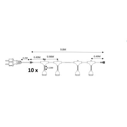 Āra dekoratīva virtene GARLAND 10xE27/15W/230V 10m IP44