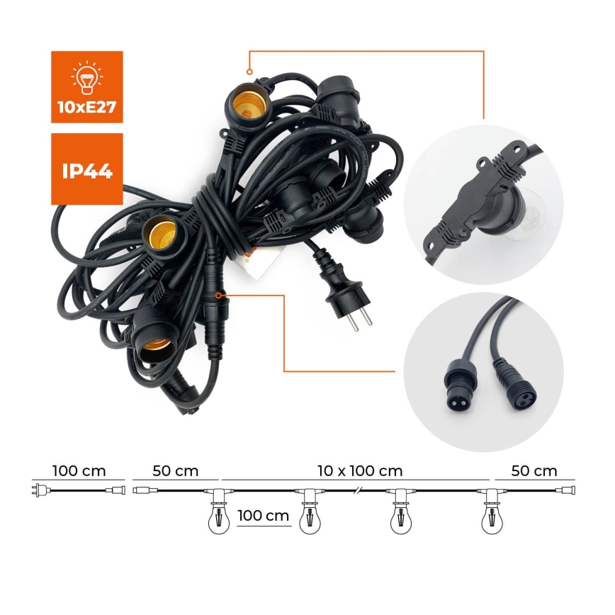 Āra dekoratīva virtene MIMOSA 10xE27/1,3W/230V IP44 10 m