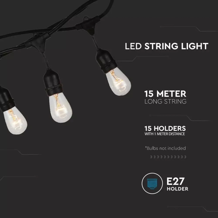 Āra gaismas virtene STRING 15m 15xE27/25W/230V IP54