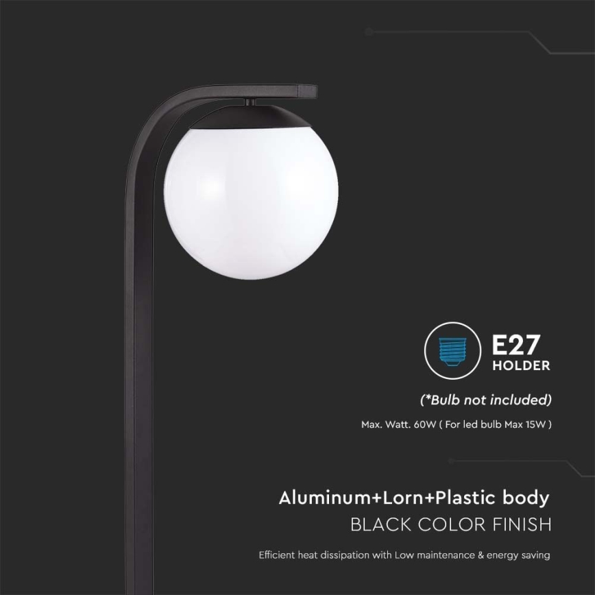Āra lampa 1xE27/60W/230V IP44 melna
