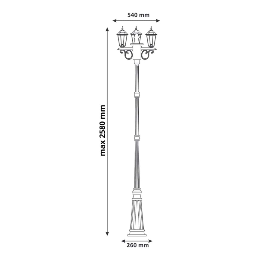 Āra lampa 3xE27/20W/230V IP43 2,58 m melna