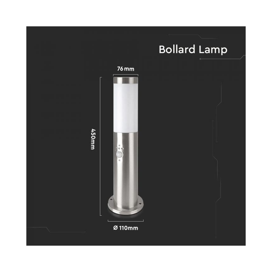 Āra lampa ar sensoru 1xE27/60W/230V IP44 45cm matēta hroma