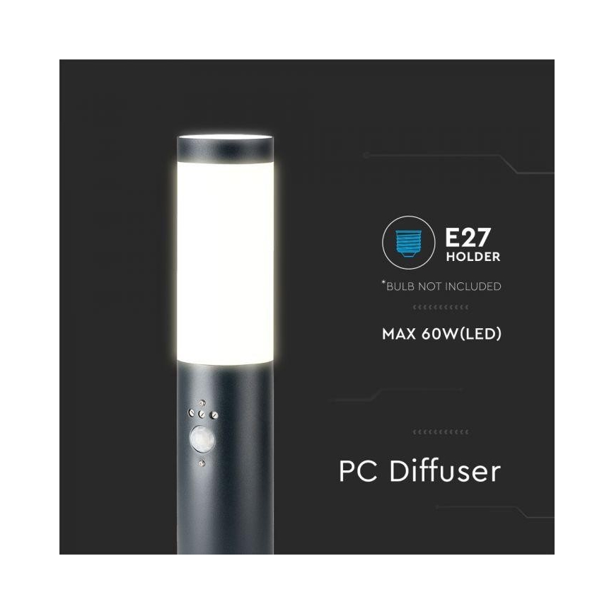 Āra lampa ar sensoru 1xE27/60W/230V IP44 45cm pelēka