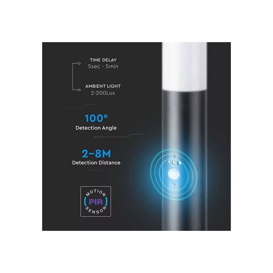 Āra lampa ar sensoru 1xE27/60W/230V IP44 80cm melna