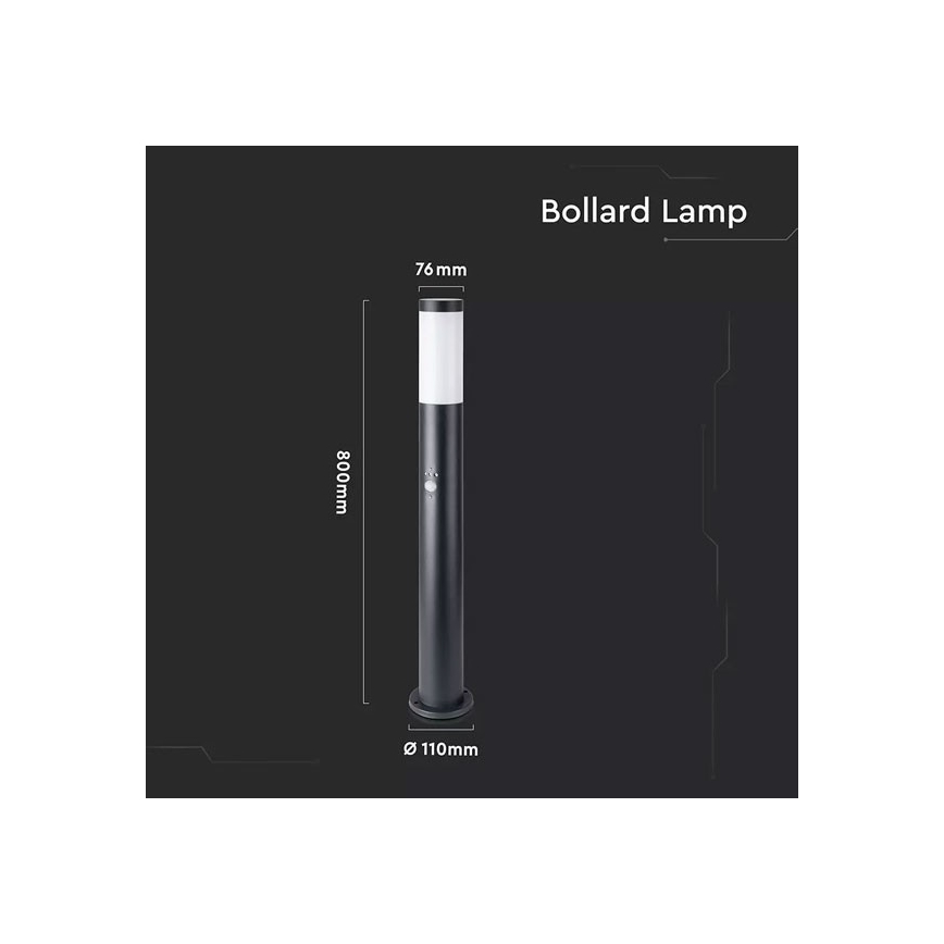 Āra lampa ar sensoru 1xE27/60W/230V IP44 80cm melna