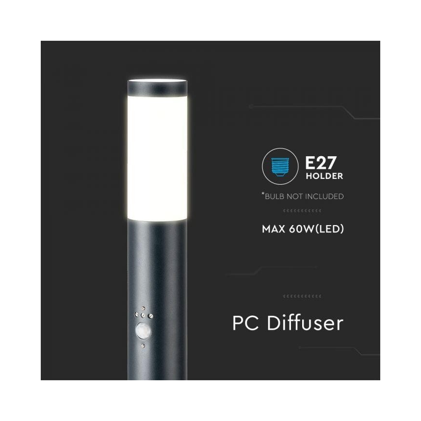 Āra lampa ar sensoru 1xE27/60W/230V IP44 80cm pelēka