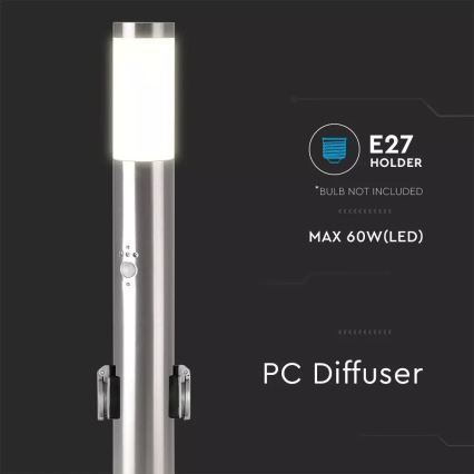 Āra lampa ar sensoru + 2 kontaktligzdas SCHUKO 1xE27/60W/230V IP44 60cm matēts hroms