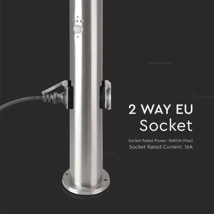 Āra lampa ar sensoru + 2 kontaktligzdas SCHUKO 1xE27/60W/230V IP44 60cm matēts hroms