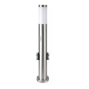 Āra lampa ar sensoru + 2 kontaktligzdas SCHUKO 1xE27/60W/230V IP44 60cm matēts hroms