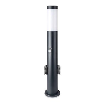 Āra lampa ar sensoru un 2 kontaktligzdas SCHUKO 1xE27/60W/230V IP44 60cm antracīta