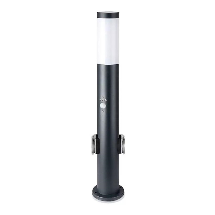 Āra lampa ar sensoru un 2 kontaktligzdas SCHUKO 1xE27/60W/230V IP44 60cm antracīta