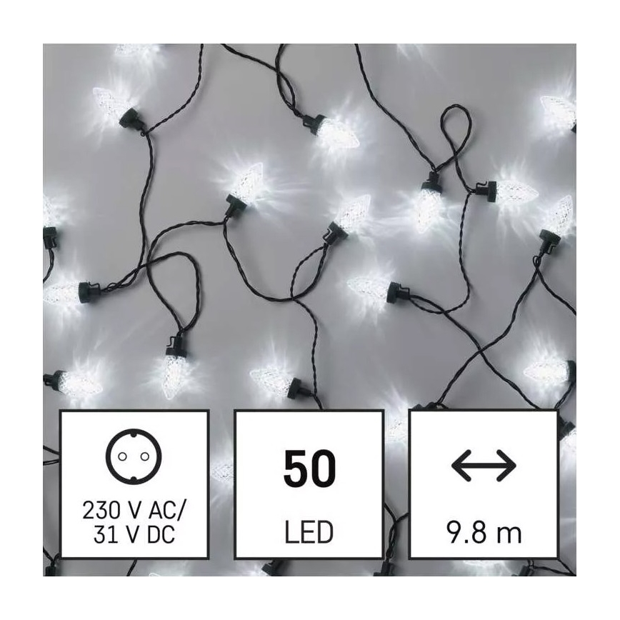 Āra LED virtene — 50 LED, 8 režīmi, 14,8 m, IP44, auksti balta