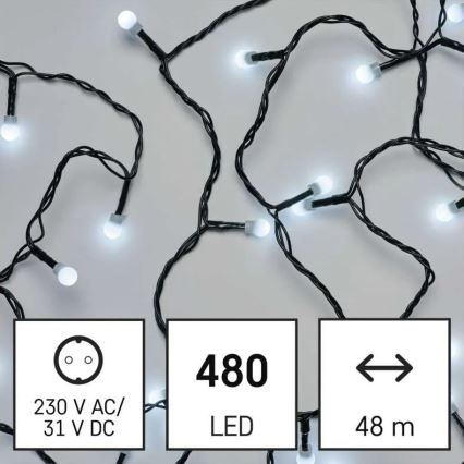 Āra LED Ziemassvētku virtene, 480 LED, 8 režīmi, 53 m, auksti balta, IP44