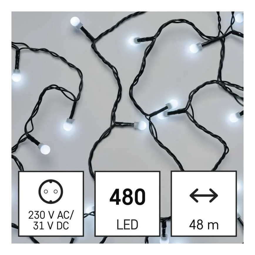 Āra LED Ziemassvētku virtene, 480 LED, 8 režīmi, 53 m, auksti balta, IP44