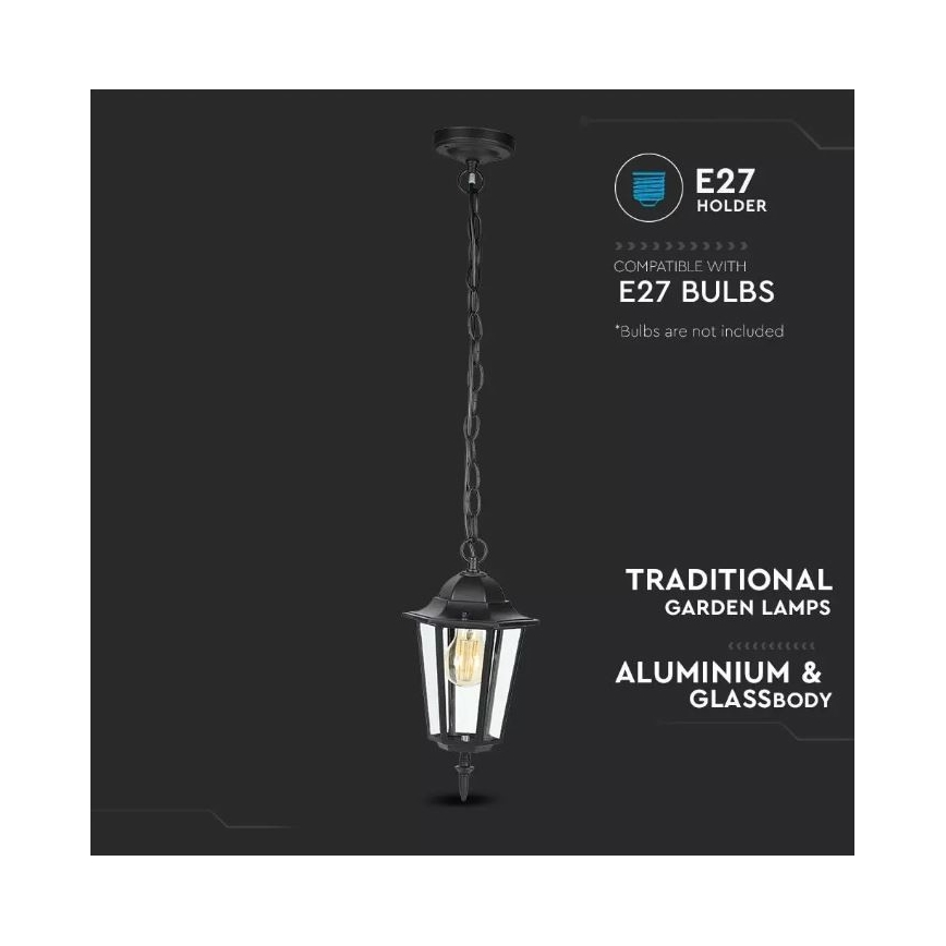 Āra lustra ar ķēdi 1xE27/40W/230V IP44 melns
