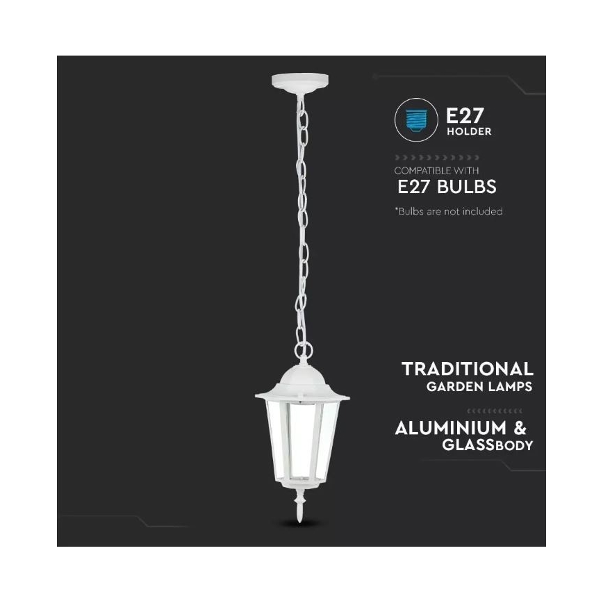 Āra lustra ar ķēdi 1xE27/60W/230V IP44 balta